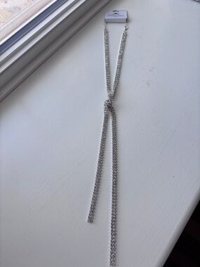Silver Crystal Lariat Necklace